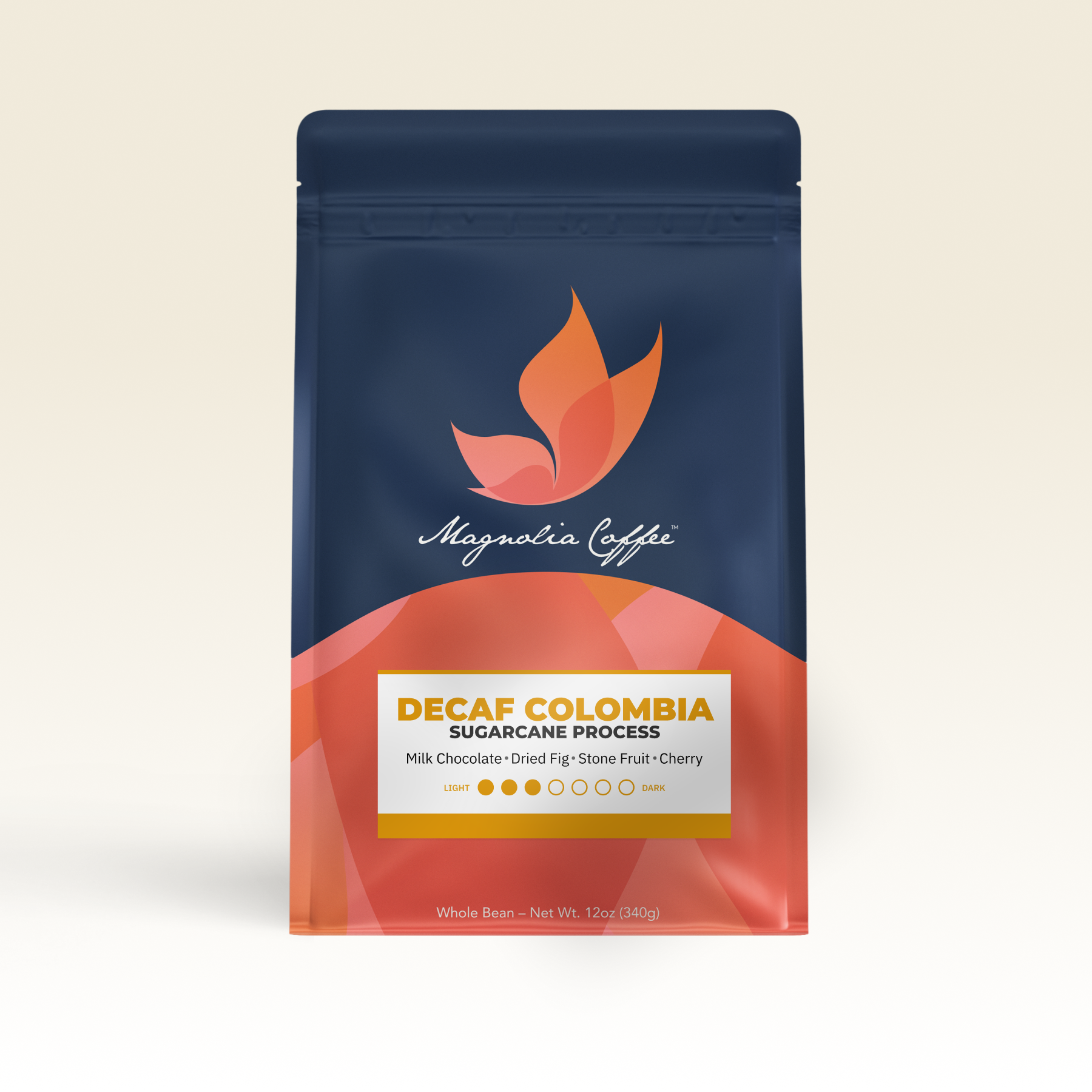 Decaf Colombia sugarcane process coffee bag from Magnolia Coffee Co.
